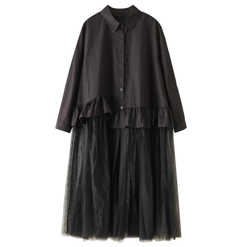 DIMANAF Spring Autumn Plus Size Women Blouse Shirt Black Fashion Lady Tops Loose Casual Shirts Dress