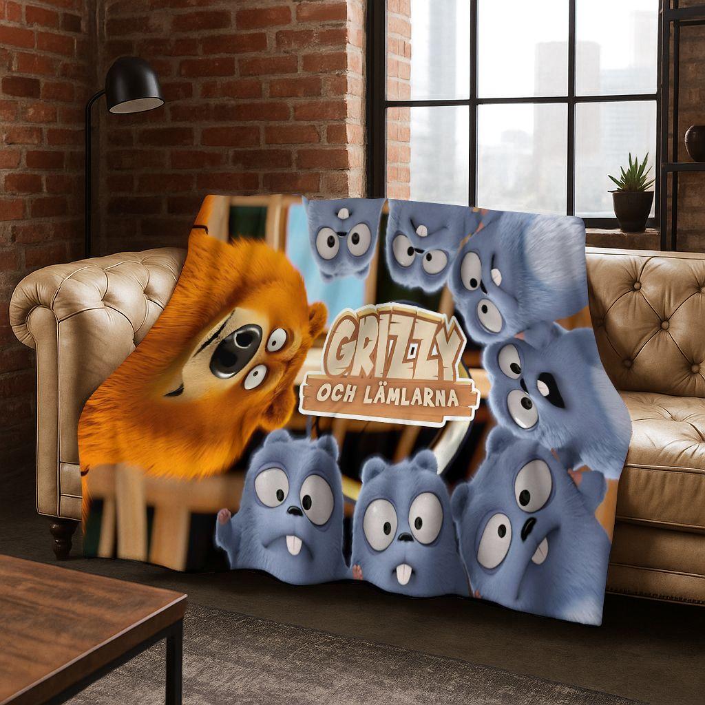 Funny Grizzy and The Lemmings Cartooon Flannel Blanket,Cozy Soft Throw Blanket for Home Bedroom Bed Sofa Picnic Cover Kid Gift