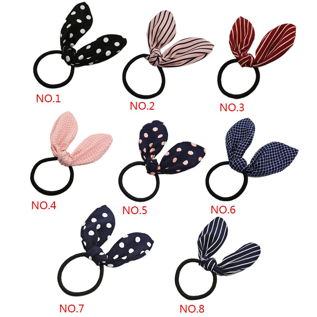 

Lovely Schoolgirl Ear Hair Ties Hair Band Rope Cloth Fabric Loop Stripe Dot Grid Ponytail Holder
