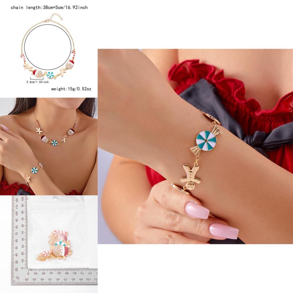 Christmas Jewelry Set With Rhinestone Santa And Gingerbread Pendant For Holiday Gifts