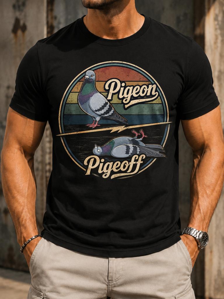 Pigeon Pigeof Retro Round Standing And Sping Pigeons Lightning Divider And Vintage Humor Unisex Unisex All Tshirt