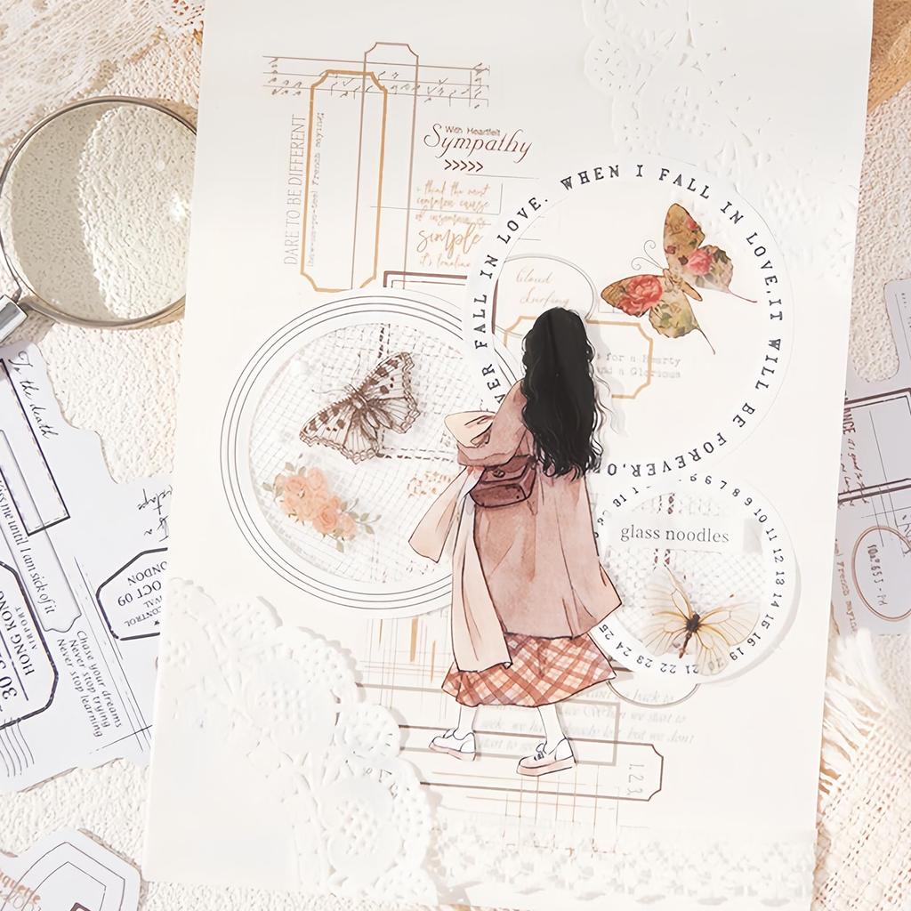 Ta Merry Sticker Collage Large Assorted English Cute Retro Stylish Cute Smartphone Deco Korean Classic Vintage Collage Stickers Materials, Capacity,