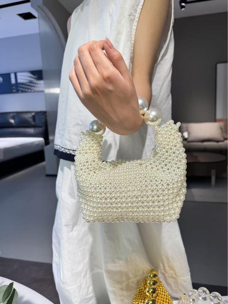 Handgefertigte Französische Retro Perlen Abendtasche - Schulterhandtasche mit großer Kapazität