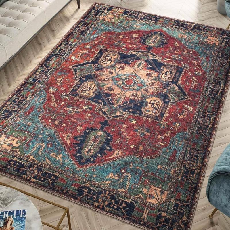 Vintage Böhmischer Medaillon-Teppich, Zentrales Geometrisches Motiv auf Traditioneller Bordüre Bodenkunst für Klassische Interieurs Teppich Heimdekor