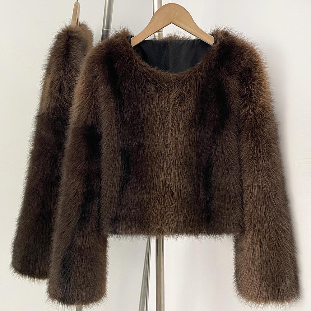 Autumn and winter new imitation fox fur coat women's short round neck environmentally friendly fur coat warm, fashionable and versatile