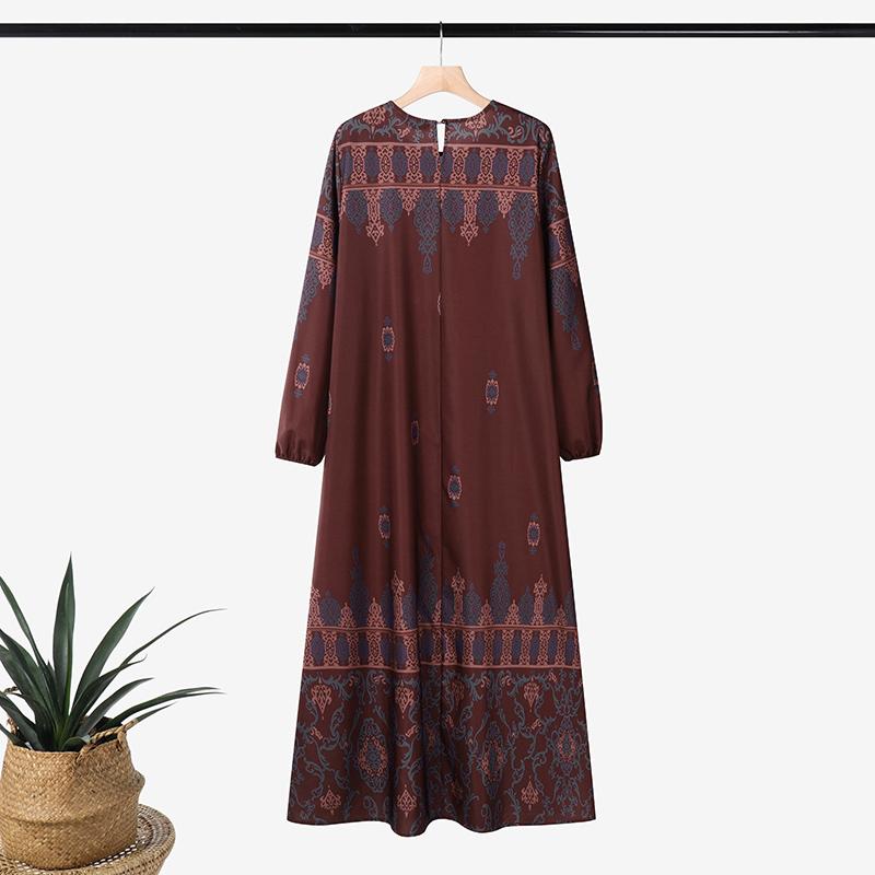 ZANZEA Women Casual Round Neck Long Sleeve Print Muslim Long Dress