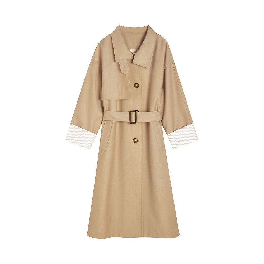 Chunxin commuting temperament loose silhouette drape retro stand-up collar medium and long trench coat women 22352