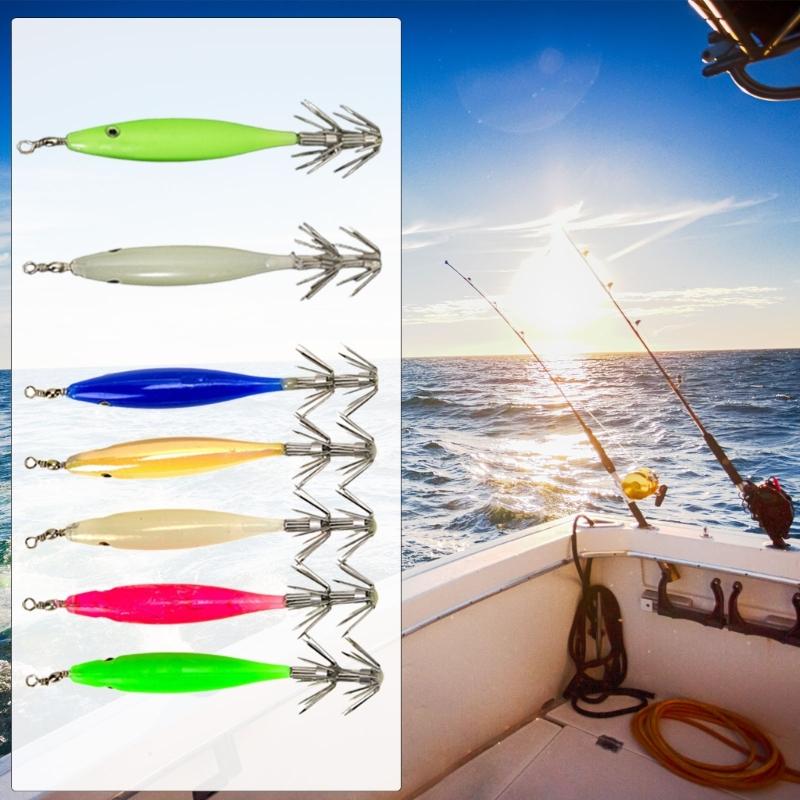 10Pcs Shrimp Lures Baits Squid Jig 3.6g Fluorescent Squid Jig Cuttlefish Hook Glow Jig Hook for Saltwater Fishing