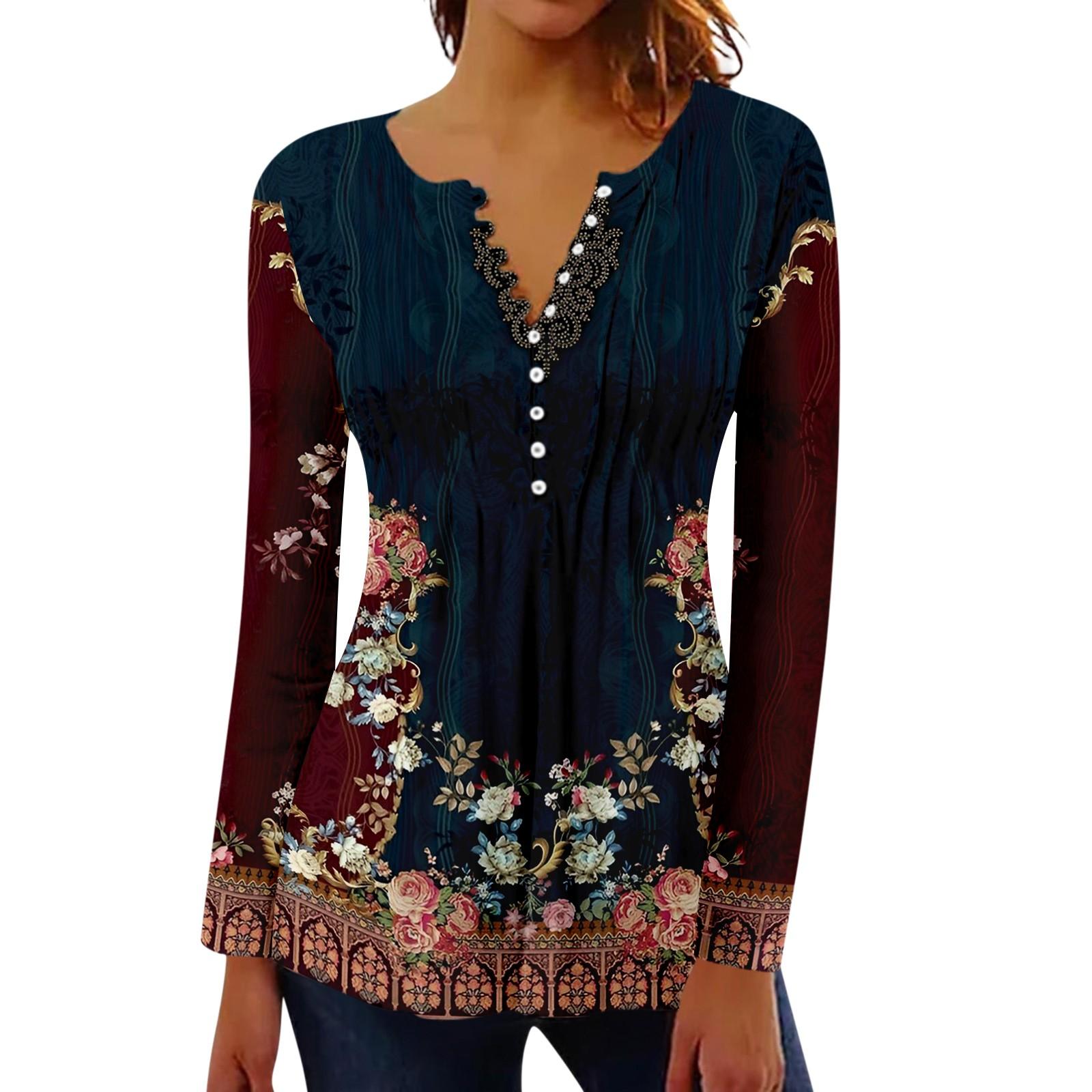 

Женский плиссированный топ на пуговицах с ретро цветочным принтом S тёмно-синий