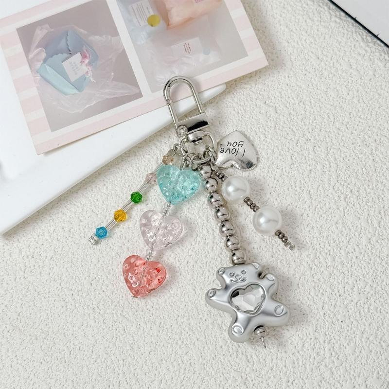 Cute Cartoon Heart Bear Keychain for Keys Bags and Phones Colorful Handbag Accessory Gift for Women Girls