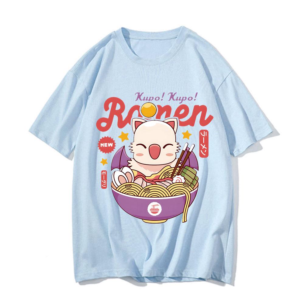 Moogle Kupo Ramen T-shirt Cute Cat Popular Shirt Men Short-Sleeve Streetwear Tshirt Summer Pure Cotton O-Neck Oversized Tops