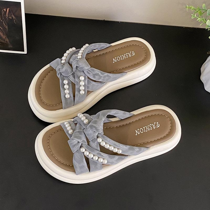 2025 pearl with thick bottom new beach slippers skirt versatile cool slippers women's summer fashion
