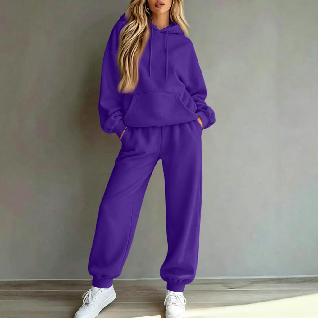 Women's Casual Loose Fit Lined Hoodie and Track Pants Two Piece Set