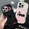 Amore-Love Pink Letter Case for iPhone 12 15 Plus 11 8 16 Pro Max XR 13 17 Air 14 Soft Phone Cover