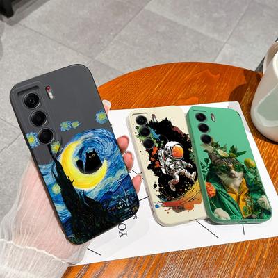 Pour Tecno Camon 40 Pro Spack 30 Pova 6 Neo Coque de téléphone Joli motif de chat ciel étoilé Silicone liquide Avancé Anti-poussière Coque de protection Pour Tecno Capa