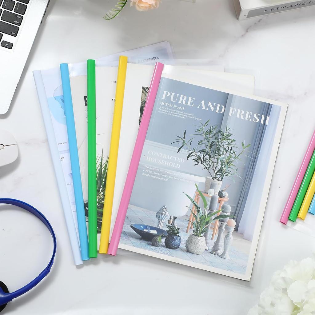 100 Pcs Clear Report Cover with Sliding Bar 50 Sheet Capacity Presentation Binder Transparent Resume Folder for File Report