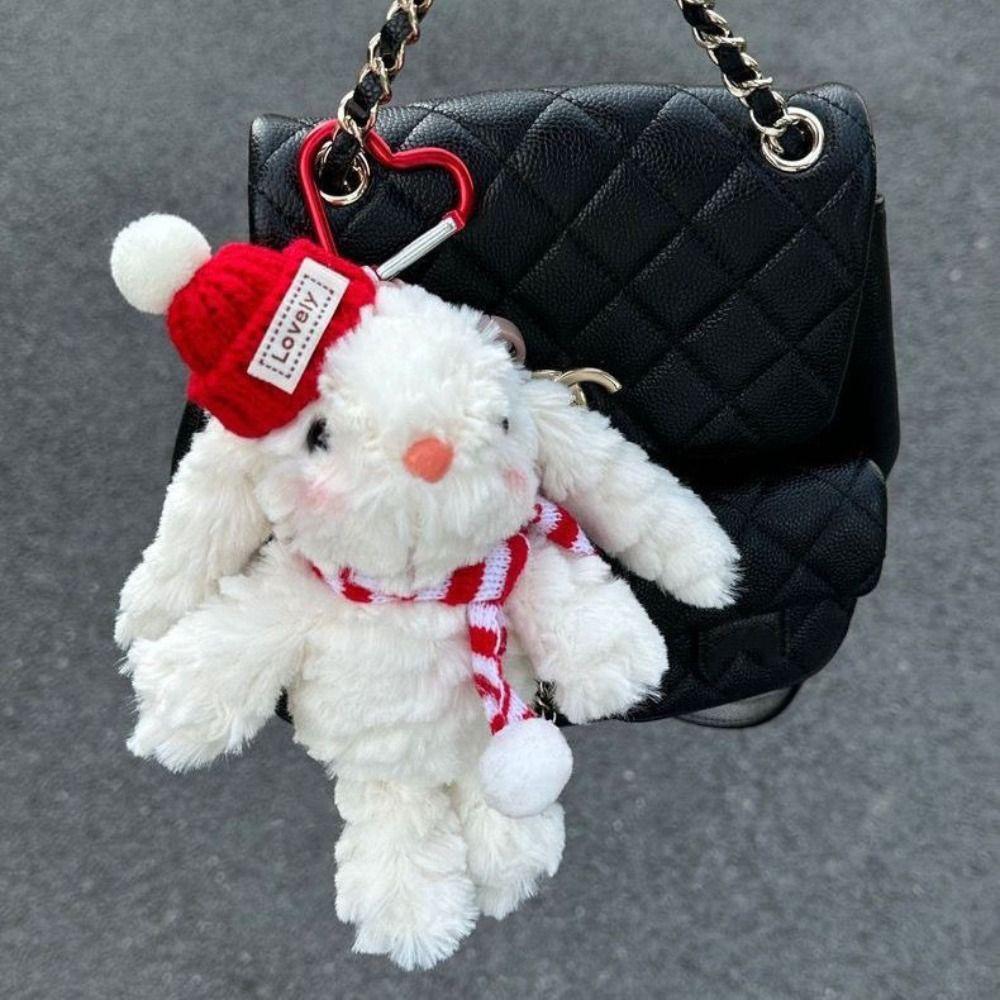 Soft Christmas Rabbit Pendant Cartoon Plush Doll Key Ring Bag Pendant Cartoon Plush Keychain  Boys