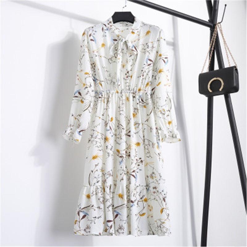 Elegant Floral Chiffon Long Sleeve Casual Vintage Boho Maxi Dress For Women