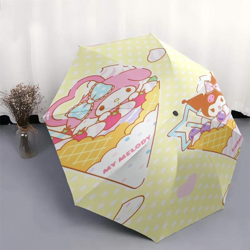 My Melody,Kuromi Automatic Folding Umbrella Simple 8 Rib Design, Bright Cartoon Pattern, Durable Iron Frame, Suitable For Travel, Outdoor, B
