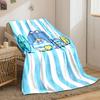 Blue and white vertical stripes with cartoon characters holding surfboards. for all seasons blanket lunch break throw gift