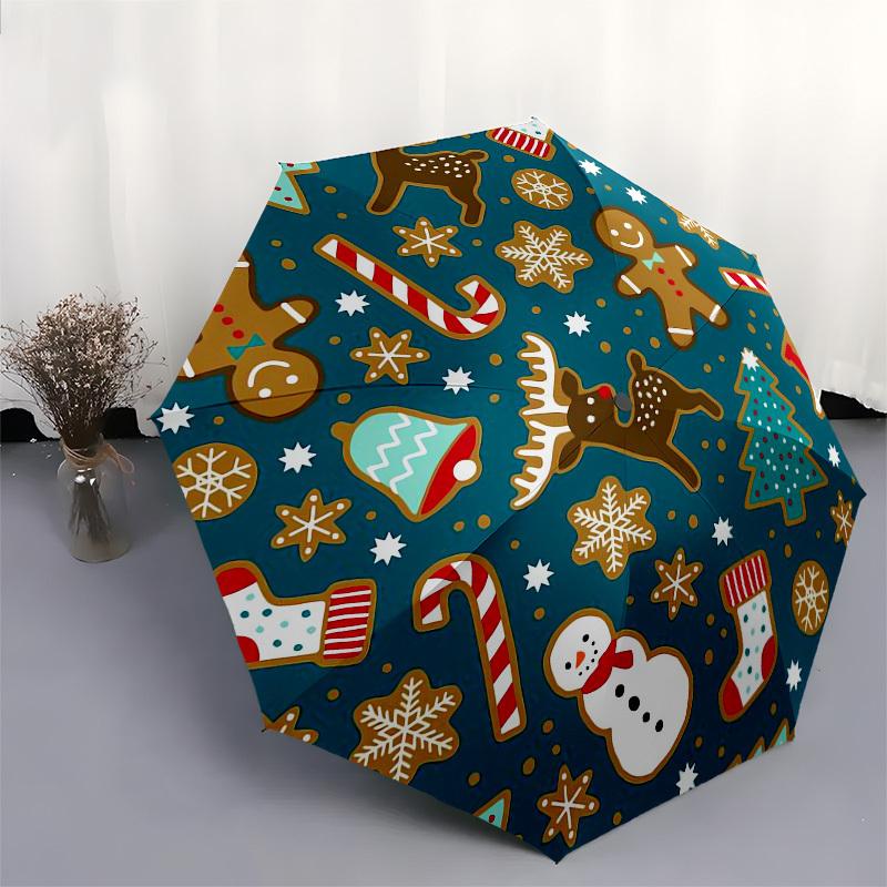 1pc Christmas Cookies Pattern Umbrella with Plastic Handle,Suitable for All Seasons Home Travel Outdoor UmbrellaPT295