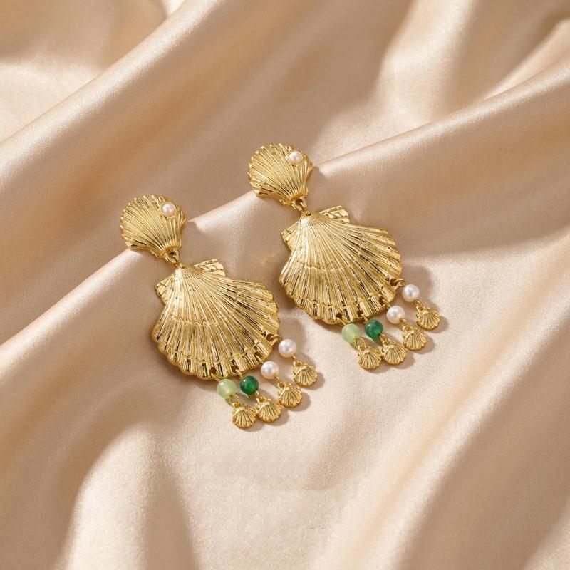 Bohemian Starfish Pearl Drop Earrings Vintage Gold Beach Jewelry For Women Summer Vacation Accessories