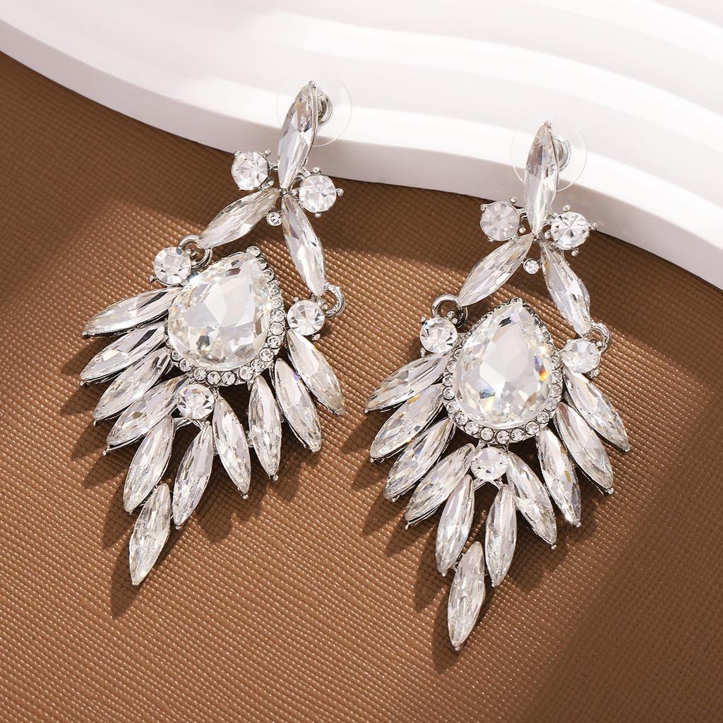 Water Crystal Drop Earrings With Flower Design For Elegant Weddings