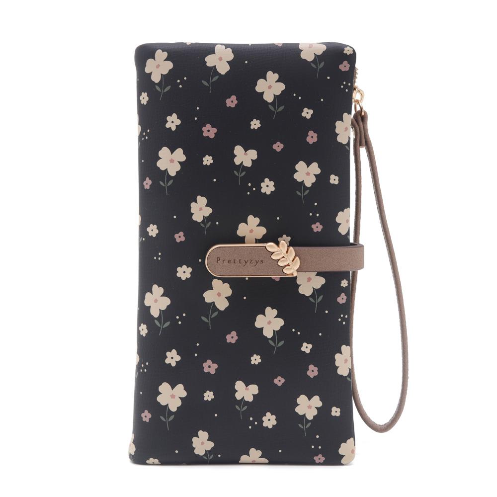 Women Long Wallet Cute Leaf Flower Pattern Design Girl Zipper Coin Purse Ladies ID Credit Card Holder PU Small Clutch Money Bag
