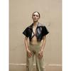 Foreign Trade Original Order RUV * E Zash Metal Hook-Eye PU Leather Coat Shirts Super Slimming Pull-up Vision Becomes Long Leg Essence