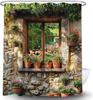 Stone Brick Wall Shower Curtainfor Bathroom,Vintage Green Leaves Floral Plant Decor Bath Curtain,Rustic Farmhouse Shower Curtain