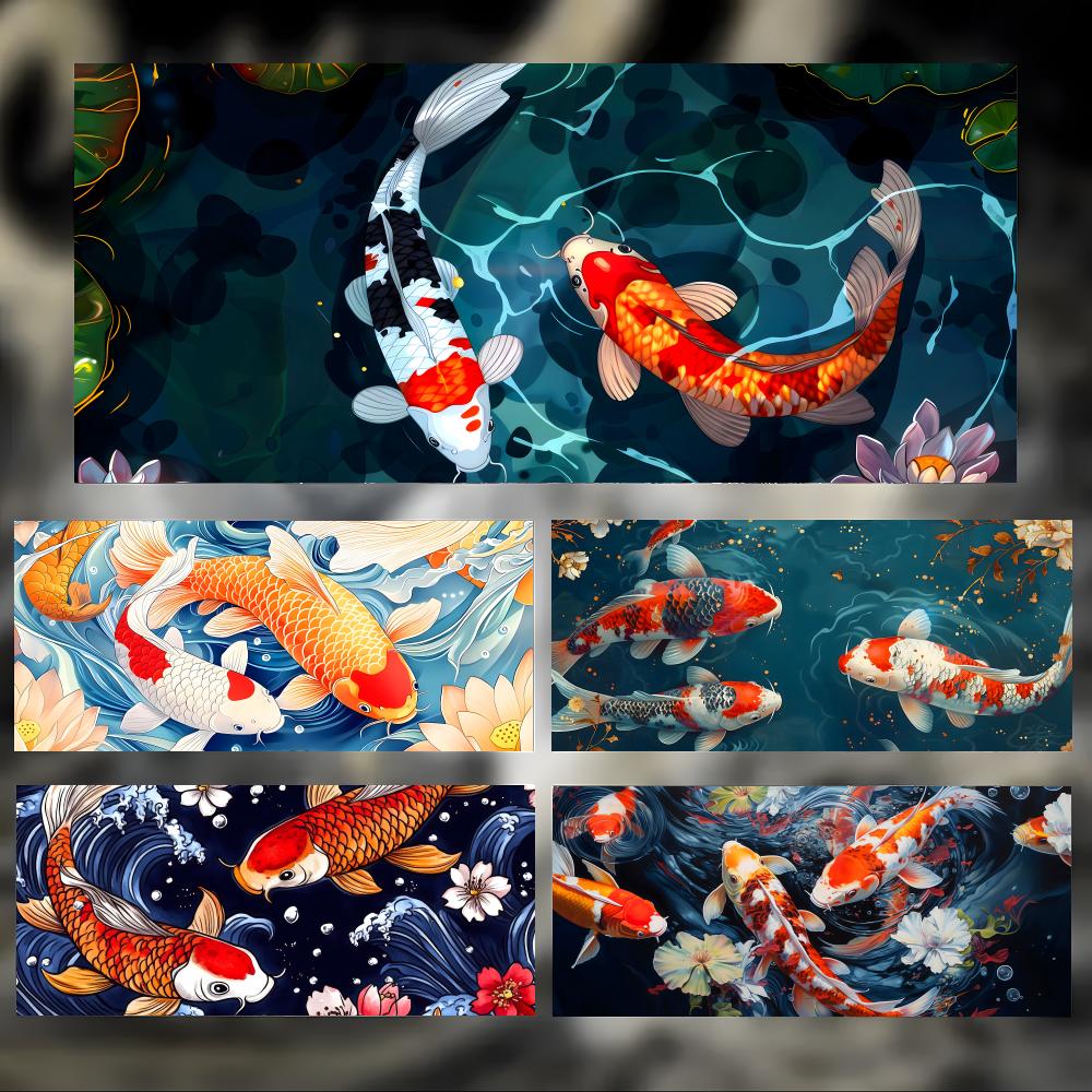 Colorful Koi Fish Beautiful Lucky Art Mouse Pad Large Thick Desk Pad Stitched Edges Gaming Mouse Mat For Pc