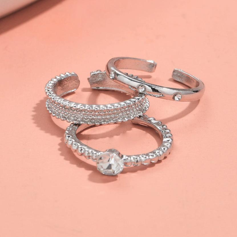 New Personality Plain Circle Silver Color Elegance Open Mouth Rings Three-piece Set for Women Trend Party Aesthetic Jewelry Gift