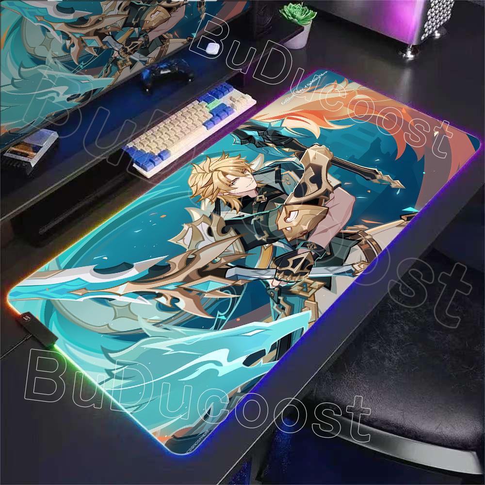 

RGB Glowing Genshin Impact Varka Mousepad Mouse Pad Laptop Gaming Accessories Mousepad Large Desk Mat Computer Game Keyboard Rug RGB600x300x3mm