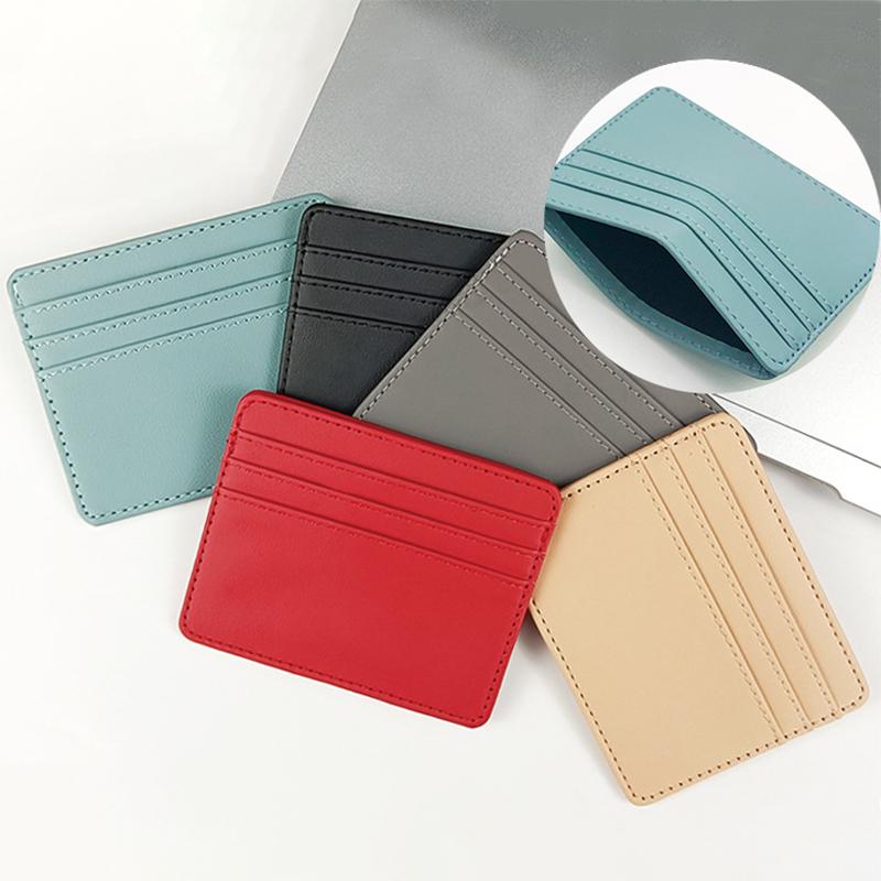Solid Color Slim Id Bank Card Holder Wallet For Men Women Business Pu Leather Card Protector Case Coin Cards Cover Pouch Bag