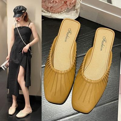 Sommer neue Tasche Kopf Oberbekleidung flacher Boden niedriger Absatz ein Pedal faul cool Hausschuhe Damen Halbschuhe Einzelschuhe