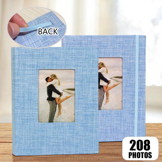 Stoff-Fotoalbum mit 208 Taschen Einsteck-Fotoalben Leinenbezug Erinnerungsbuch mit Frontfenster für Familie Jahrestag Urlaub Hochzeit Baby