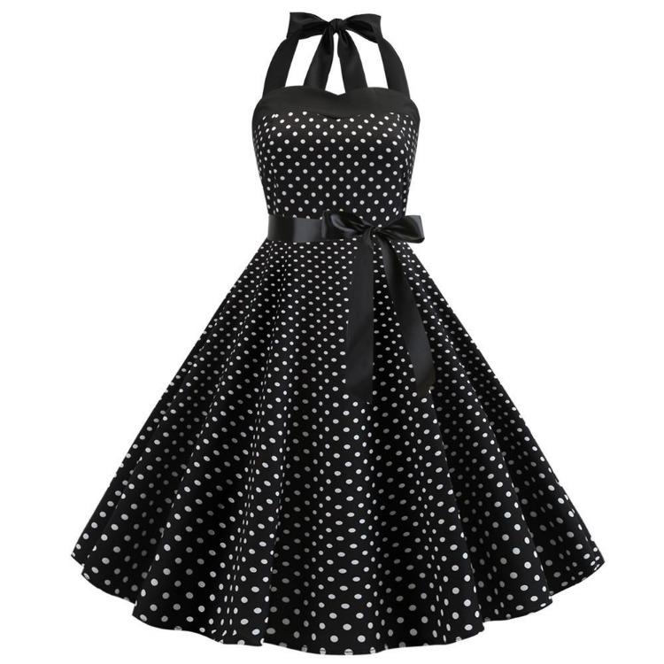 Summer Retro Spaghetti Strap Swing Dress Polka Dot Women Plus Size Available