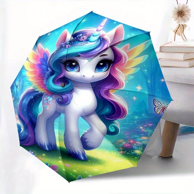 Unicorn Fantasy Theme 8 Bone Hand Automatic Folding Umbrella, Compact and Portable Design, A Perfect Gift for Birthday, Christmas or Busines