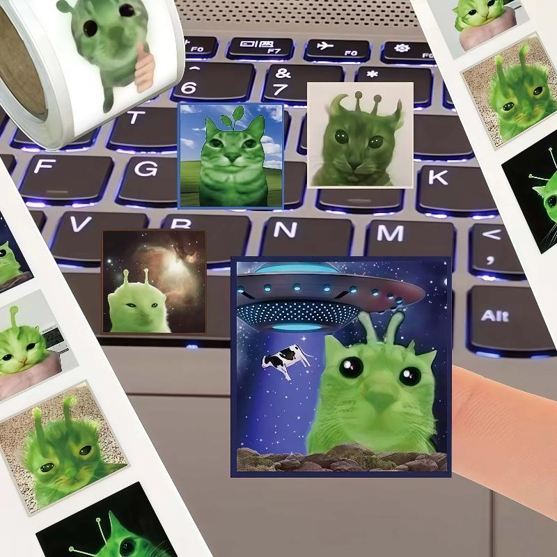 

New 500Pcs Funny Alien Cat Stickers, Quirky Extraterrestrial Kitten Decals For DIY, Journal & Gift Embellishment