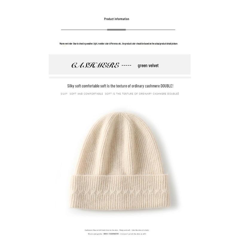 Women's Cashmere Solid Color Knitted Hat - Winter Warm Dome with Ear Protection.
