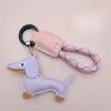 Custom Number Sausage Dog Leather Keychain Pendant Personalized Cartoon Keyring with Braid Rope Bag Car Key Ring