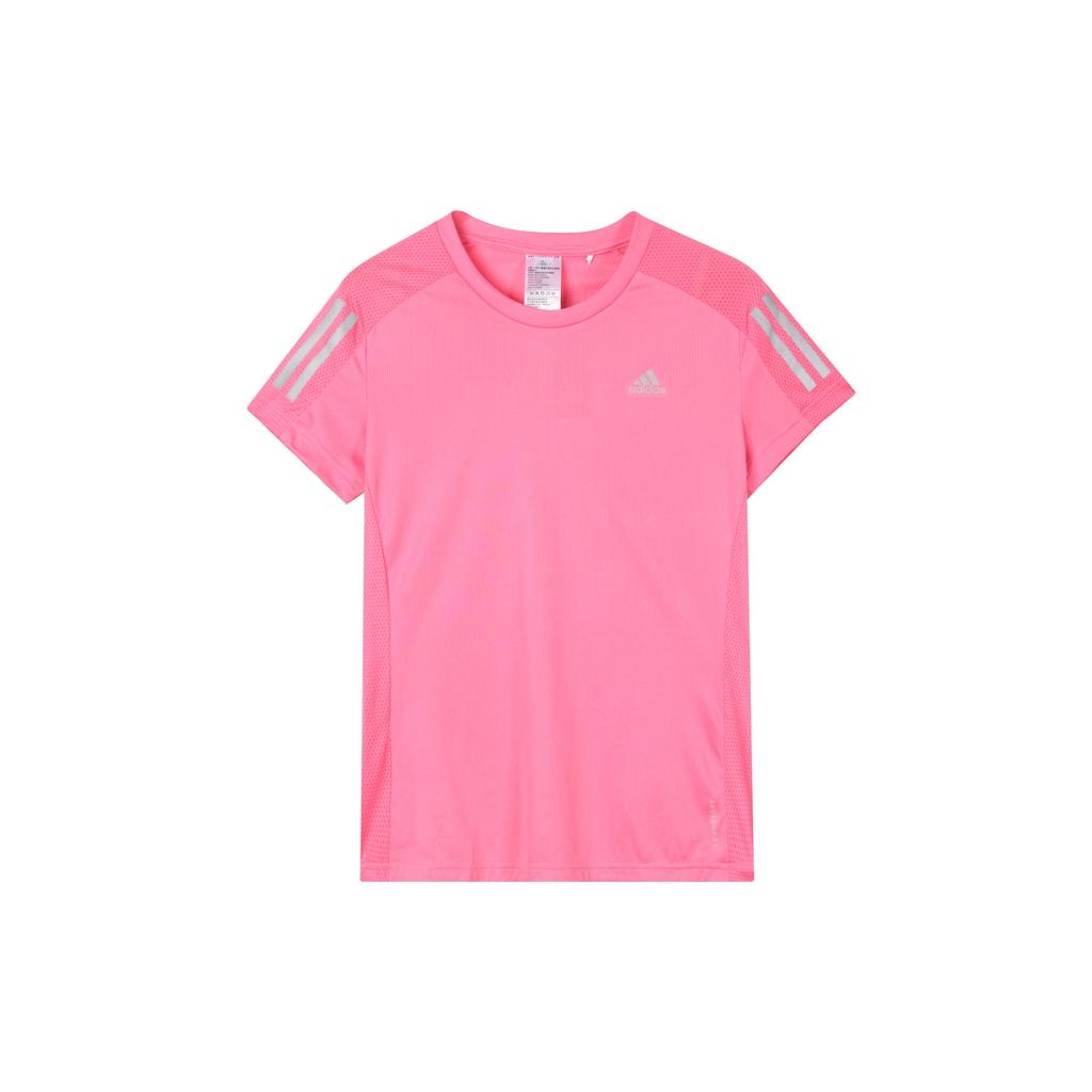 Adidas Own The Run Short Sleeve Crew Neck T-Shirt Women Tops Semi-Fluorescent-Pink H30045