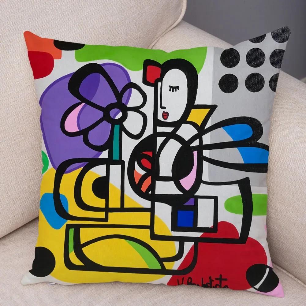 Geometric Cartoon Girl Decorative Pillowcase Living Room Office Ornaments Home Pillowcase