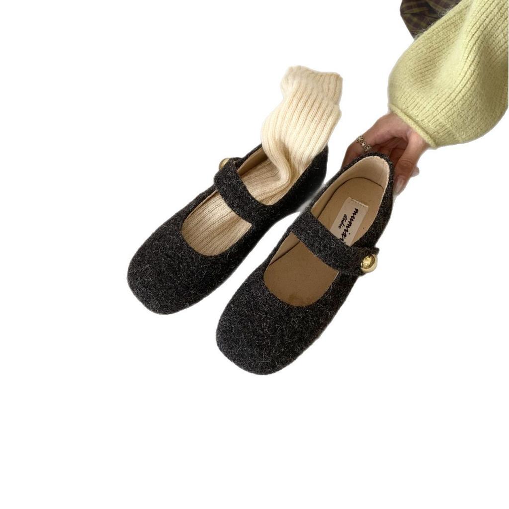 Late evening wind felt gray round head soft-soled shoes all-inclusive women's autumn and winter outer wear Mori retro Mary Jane single shoes