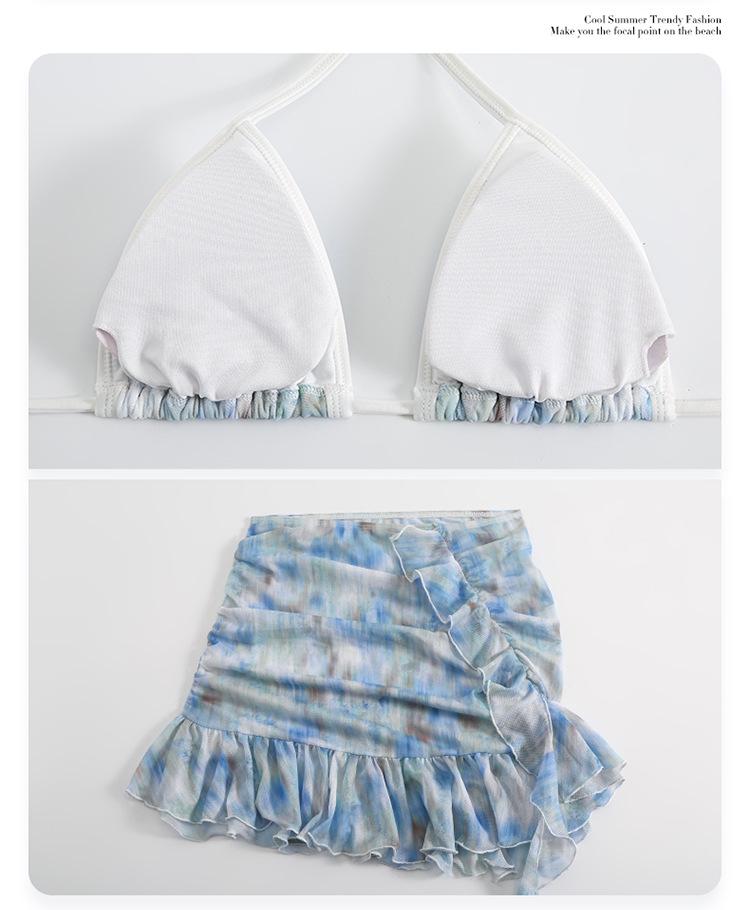 Women's 2025 Split Printed Swimsuit: Tummy Control Slimming Bikini with Hip Wrap Skirt - Four-Piece Set for Hot Spring Resort.