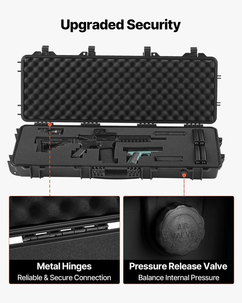 Hard Rifle Case, Lockable Rifle Case with Pre-cut Foams, 1016 Mm Gun Storage with Wheels, IP67 Waterproof & Dustproof Movable Large Pistol Storage for
