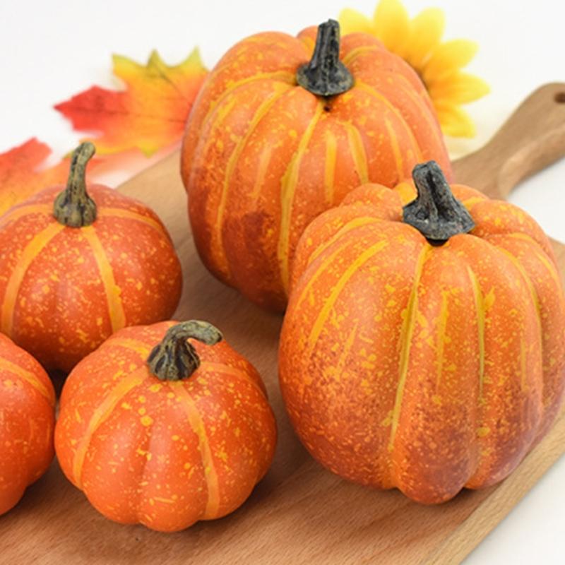 7pcs Artificial Pumpkins Assorted Fake Simulation Pumpkin for Halloween Thanksgiving Party Home Decoration