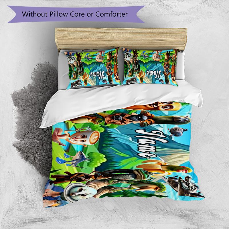 3pcs Custom Name Cartoon Italian Brainrot Animal Bedding Set Duvet Cover Closure Includes 1 Duvet Cover & 2 Pillowcases for All Seasons Bedroom Decor