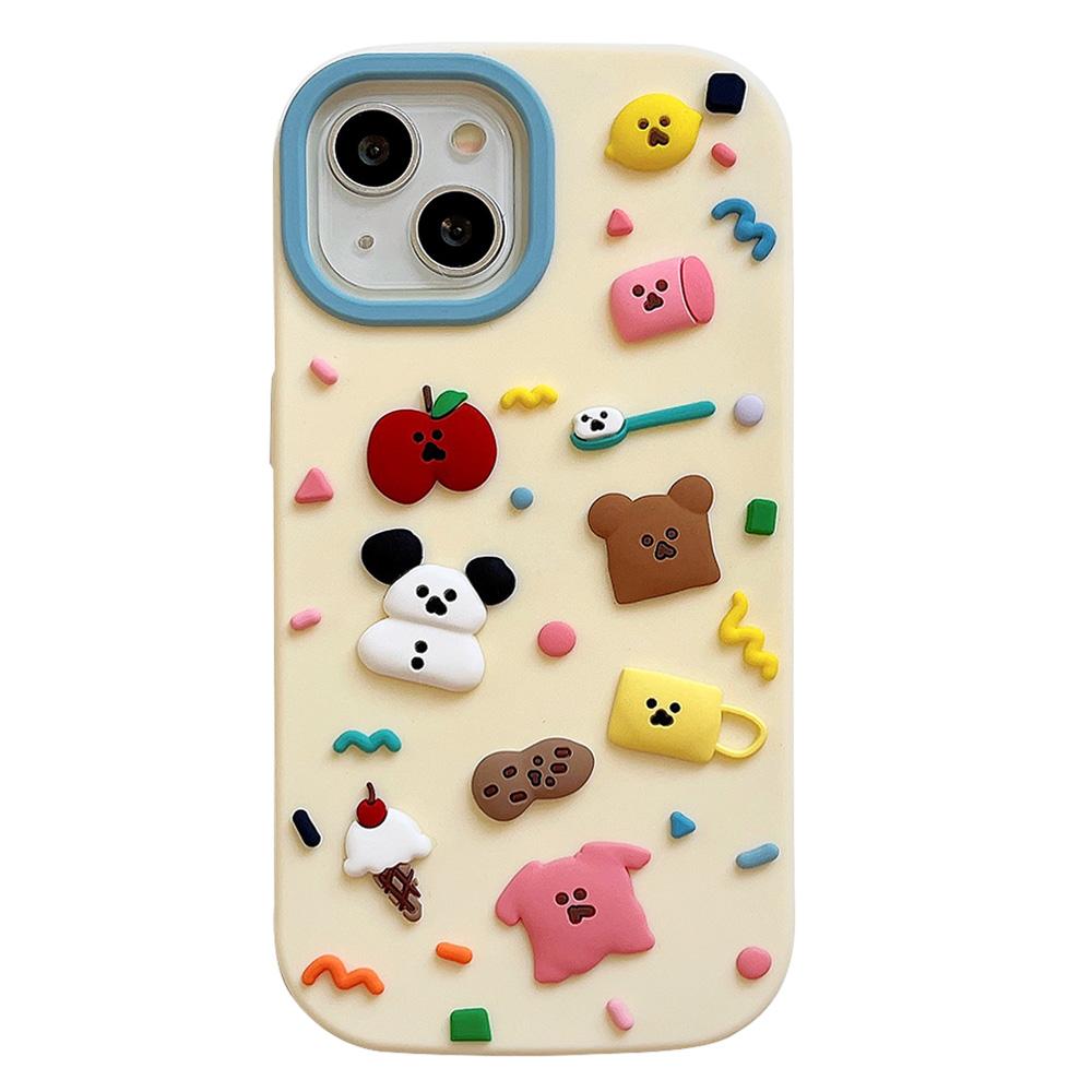 

For iPhone 15 Silicone Case Cute 3D Cartoon Fragment Design Shockproof Phone Back Cover As Shown A