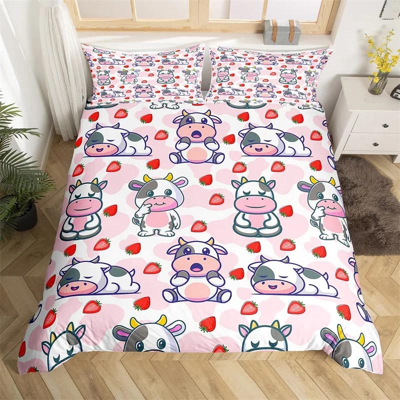 Comforter Cute Cartoon Cows Twin King Farm Animal Bedding Set Microfiber Botanical Floral Comforter For Boys Girls
